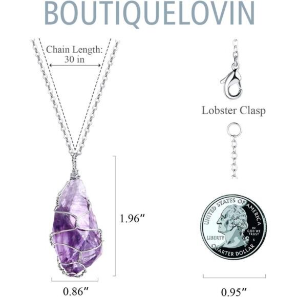 BOUTIQUELOVIN Full Wire Wrapped Amethyst Pendant Necklace Healing Chakra - Picture 5 of 7